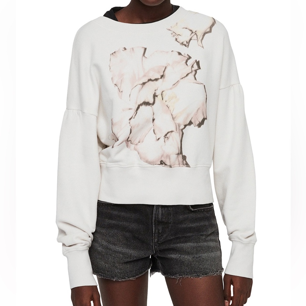 All Saints White Sweatshirt with Pink Floral Design